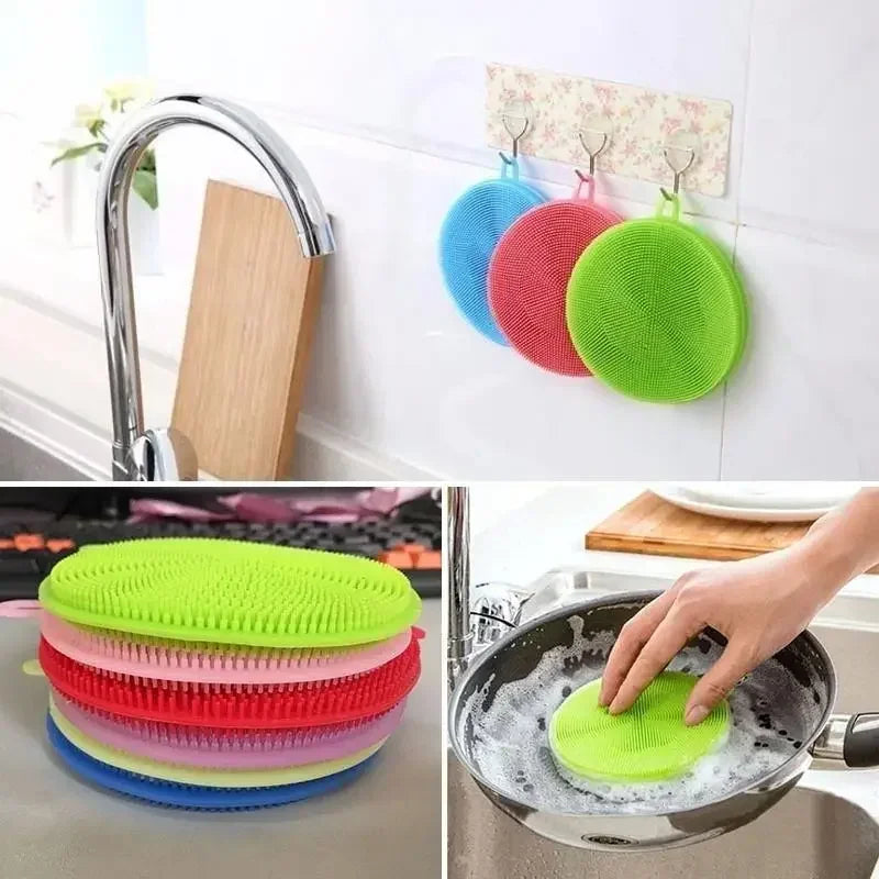 Kitchen Portable Dish Washing Scrubber Silicone Bowl Cleaning Brush Cloth Scouring Pad Pot Kitchen Cleaning Dish Sponge Tools