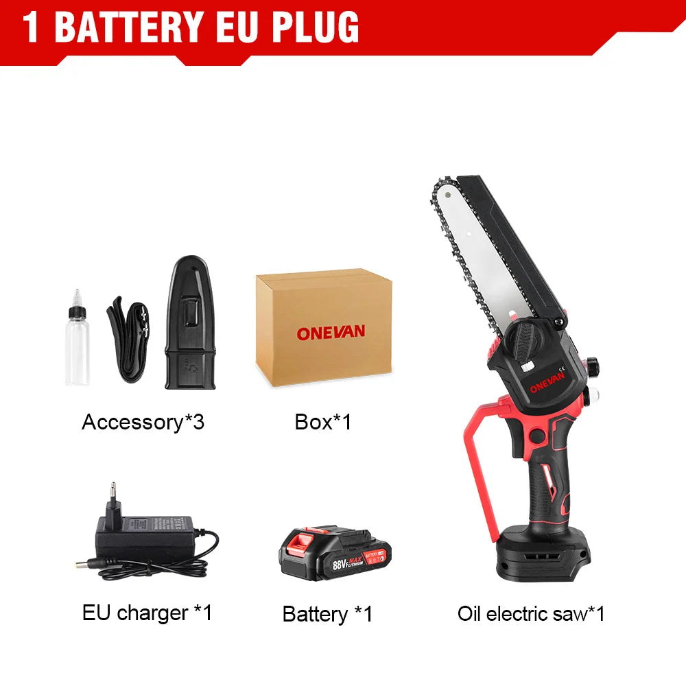 6Inch Electric Chainsaw 20000RPM Rechargeable Portable Pruning Saw Branch Pruner Shears Garden Power Tool for 21V 18V Battery
