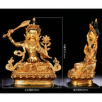 8.5" Antique Handpainted bronze gilt Manjushri Buddha statue Bodhisattva Tara