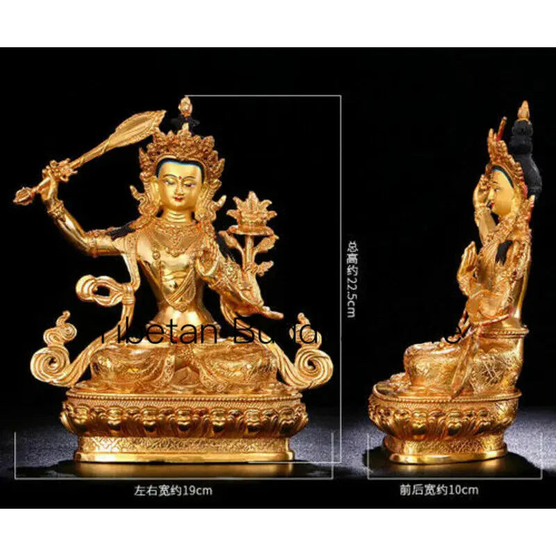 8.5" Antique Handpainted bronze gilt Manjushri Buddha statue Bodhisattva Tara