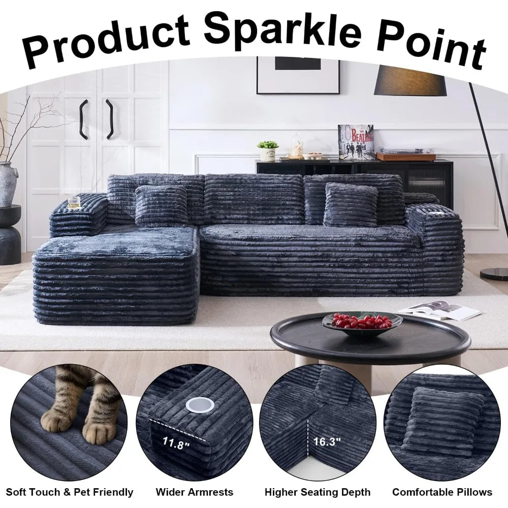 Modern Cloud Sectional Sofa with L-Shape Chaise | Deep Seat Design, Built-in Cup Holder & Storage Pocket, No Assembly Required