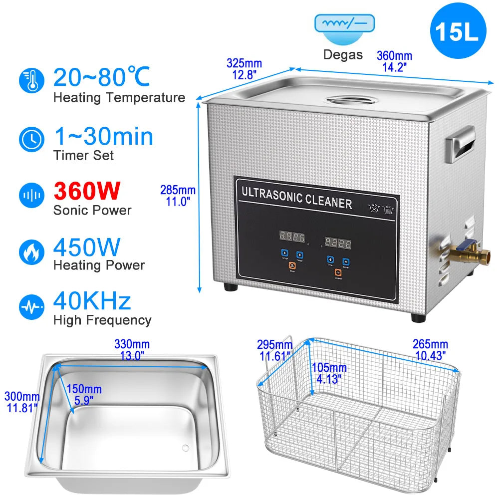 Ultrasonic Cleaner 1L 2L 3L 6L 10L 22L 30L Ultrasonic Bath EU UK Plug Portable Heated 600W Cleaning Washing Ultrasound Machine