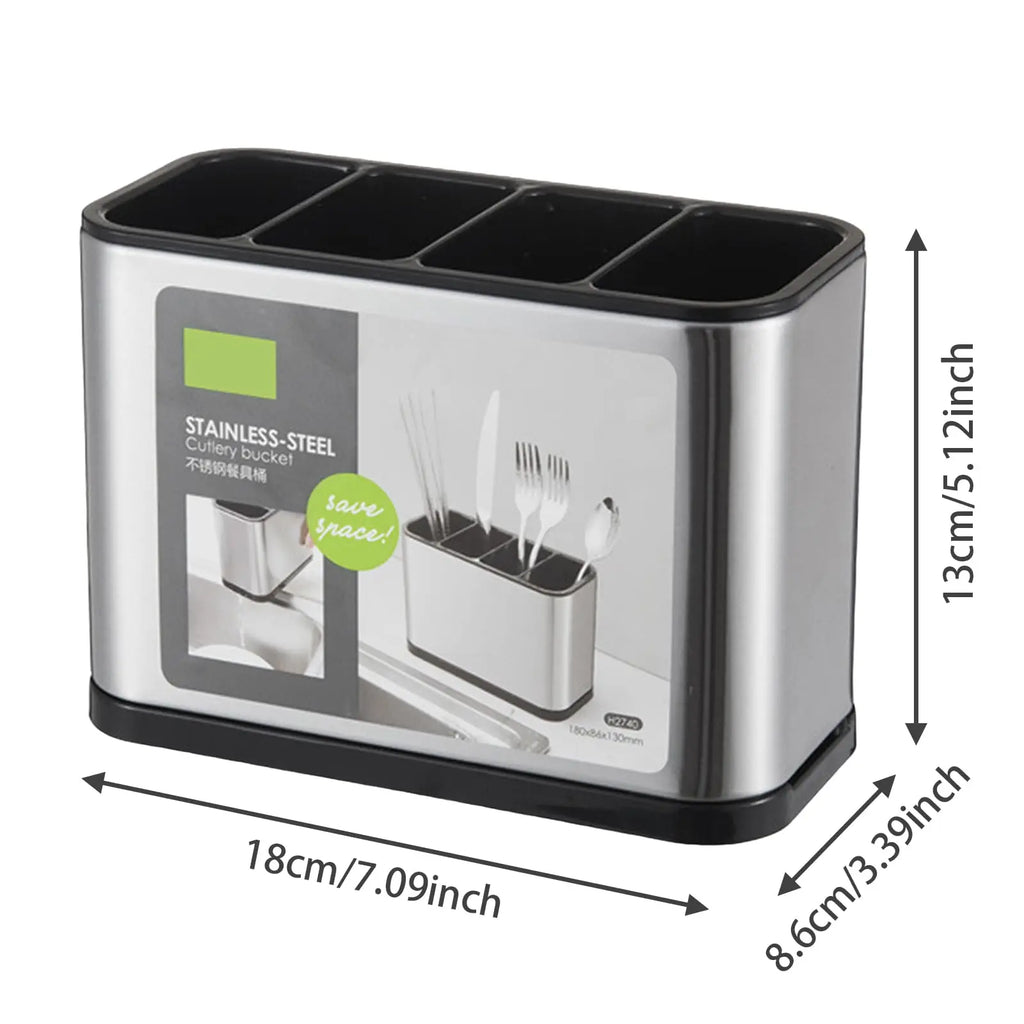 Kitchen Utensils Holder Stainless Steel Cutlery Holder with Draining Hole Anti-Slip Rustproof Cutlery Caddy for Spoons Forks