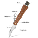 Kitchen Knives Mini Mushroom Knife Stainless Steel Wooden Handle with Keychain Brush Sharp Multifunctional Folding Knife Brush