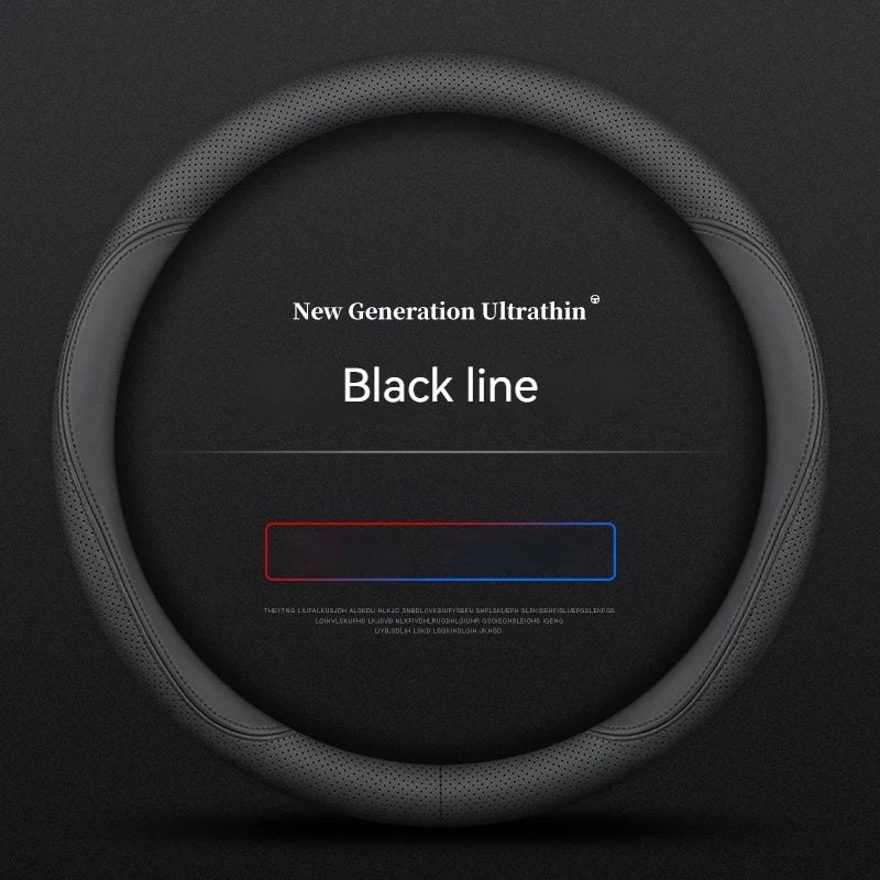 Full Leather Cover for All Seasons Auto Steering Wheel Cover Ultra-Thin Non-Slip Round Breathable Car Steering Wheel Protector