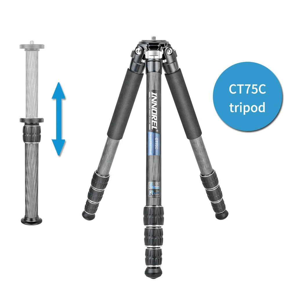 INNOREL CT75C/85C Carbon Fiber Tripod for DSLR Camera Heavy Duty Stand Low Gravity Center Ballhead with Adjustable Center Column