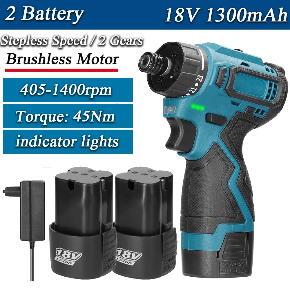 21V 2in1 Lithium Drill Electric Screwdriver Power Tool 55Nm Torque Brushless Motor Practical Screw Driver for Home Appliances