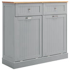 Trash Cabinet Tilt Out Freestanding, Pet Proof Kitchen Trash Cabinet Laundry Hamper with Cutting Board, Wood Garbage Recycling S