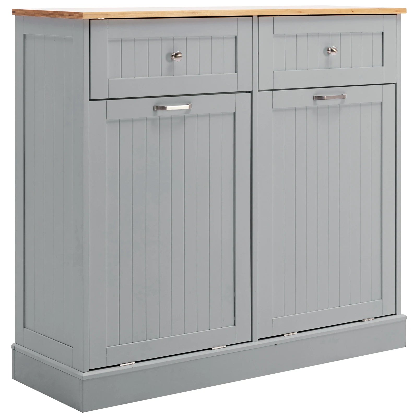 Trash Cabinet Tilt Out Freestanding, Pet Proof Kitchen Trash Cabinet Laundry Hamper with Cutting Board, Wood Garbage Recycling S
