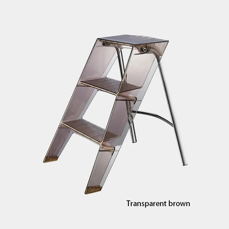 JOYLOVE Japanese Household Ladder Transparent Acrylic Portable Telescopic Folding Ladder Storage Three-step Pedal Plastic Ladder