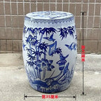Hand Drawn Blue and White Porcelain Shoe Changing Stool Ceramic Drum Bathroom Neoclassical Imitation Sitting Stool Low Round