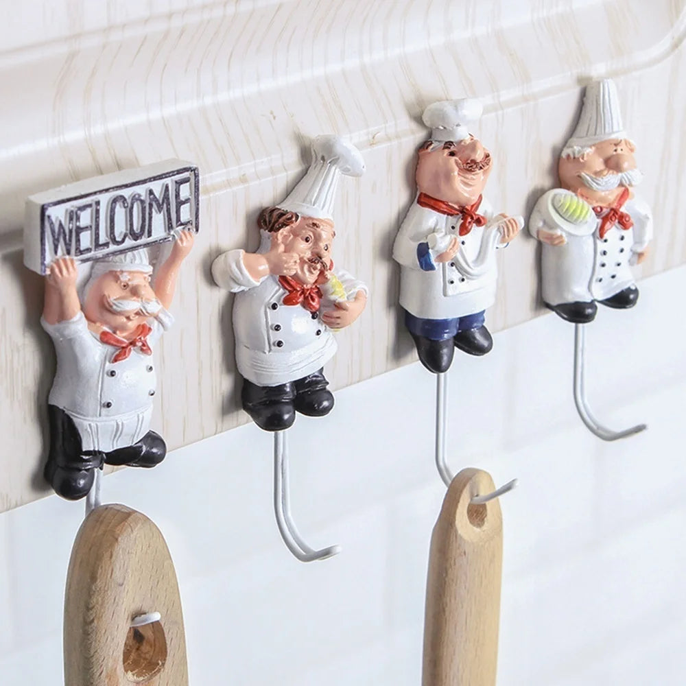 New Concise Design Kitchen Creative Chef Cartoon Storage Rack Hooks Wall Hanger Kitchen Hooks For Utensils Home Supplies