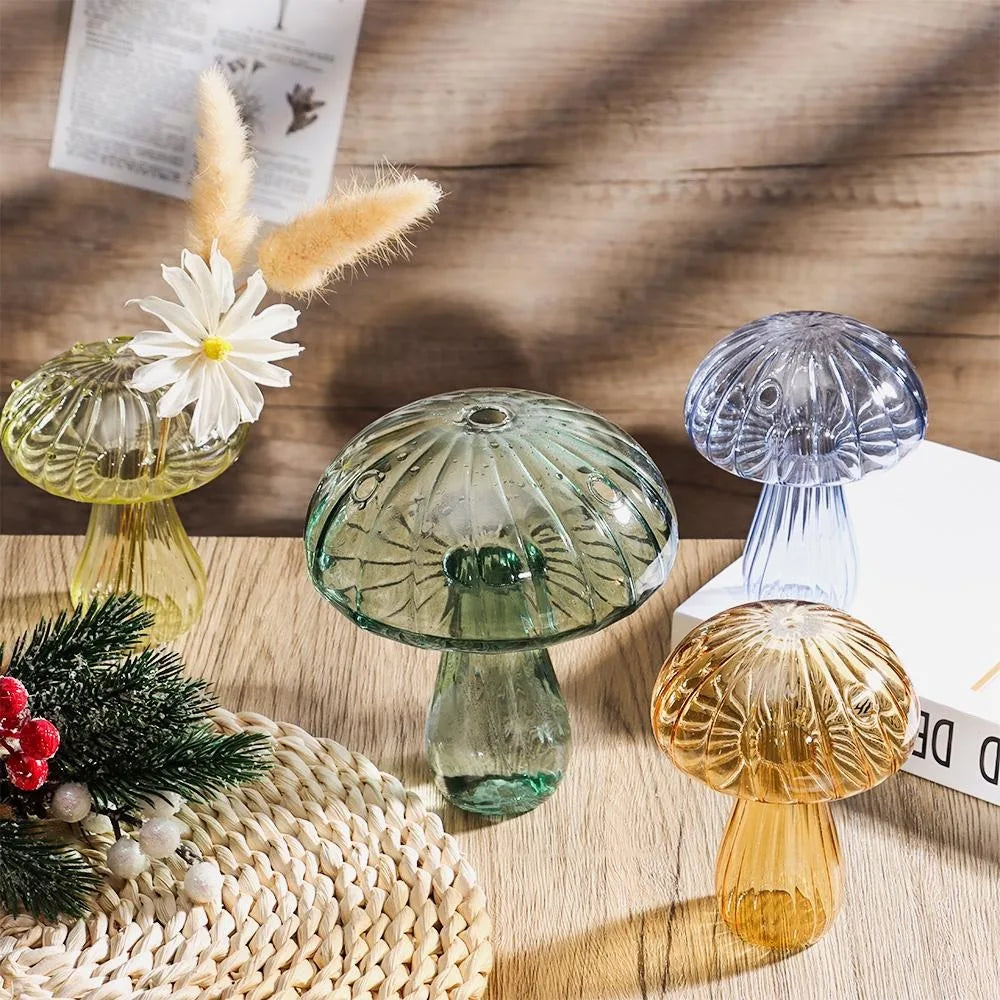 New Hydroponic Flower Bottle Transparent Glass Glass Vase Mushroom Aromatherapy Bottle Flower