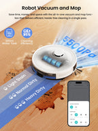Lefant M2Pro Robot Vacuum with Mop,Self-Emptying, 6000Pa , DTOF Laser Navigation, PSD Obstacle Avoidance, Wi-fi/Alexa Control