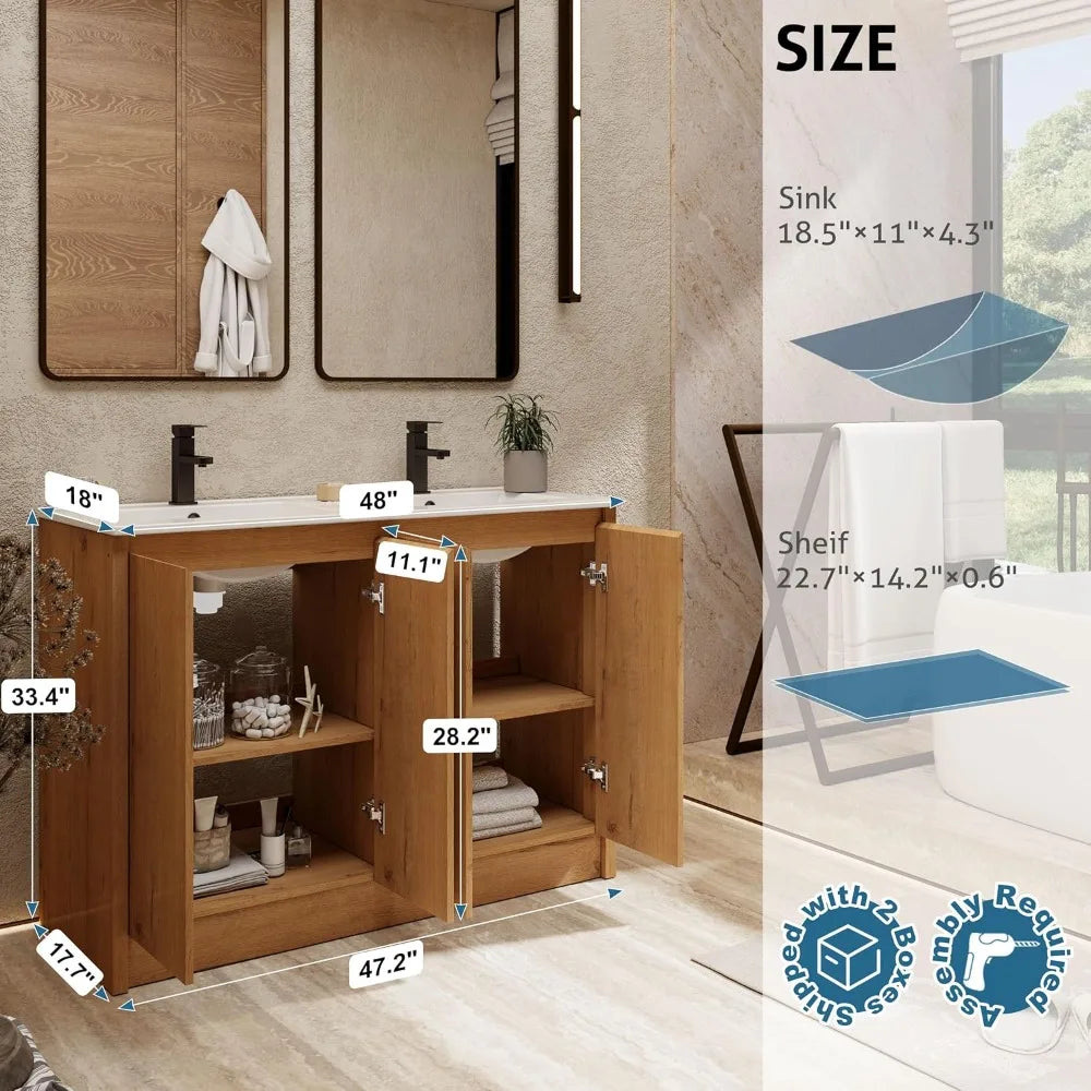 48" Bathroom Vanities with Sink Combo, Modern Freestanding Cabinet with Undermount Basin, Soft Closing Doors, Adjustable Storage