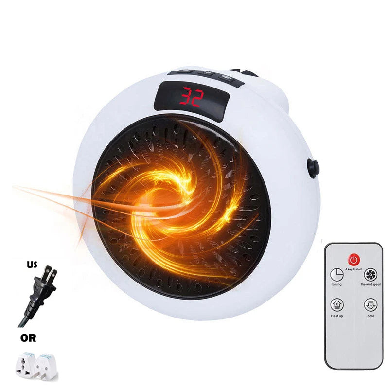 Electric Heater 900W Portable Plug In Wall Heater Room Heating Stove Remote Warmer Machine Home Office Warming Machine