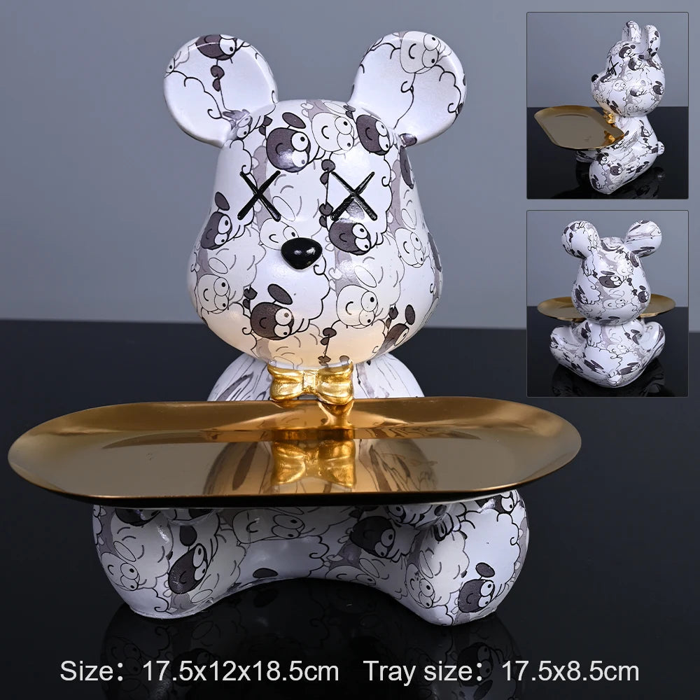 Interior Resin Colorful Bear with Tray for Keys Holder Table Decoration Accessories Animal Figurine Decorative Statues Home Gift