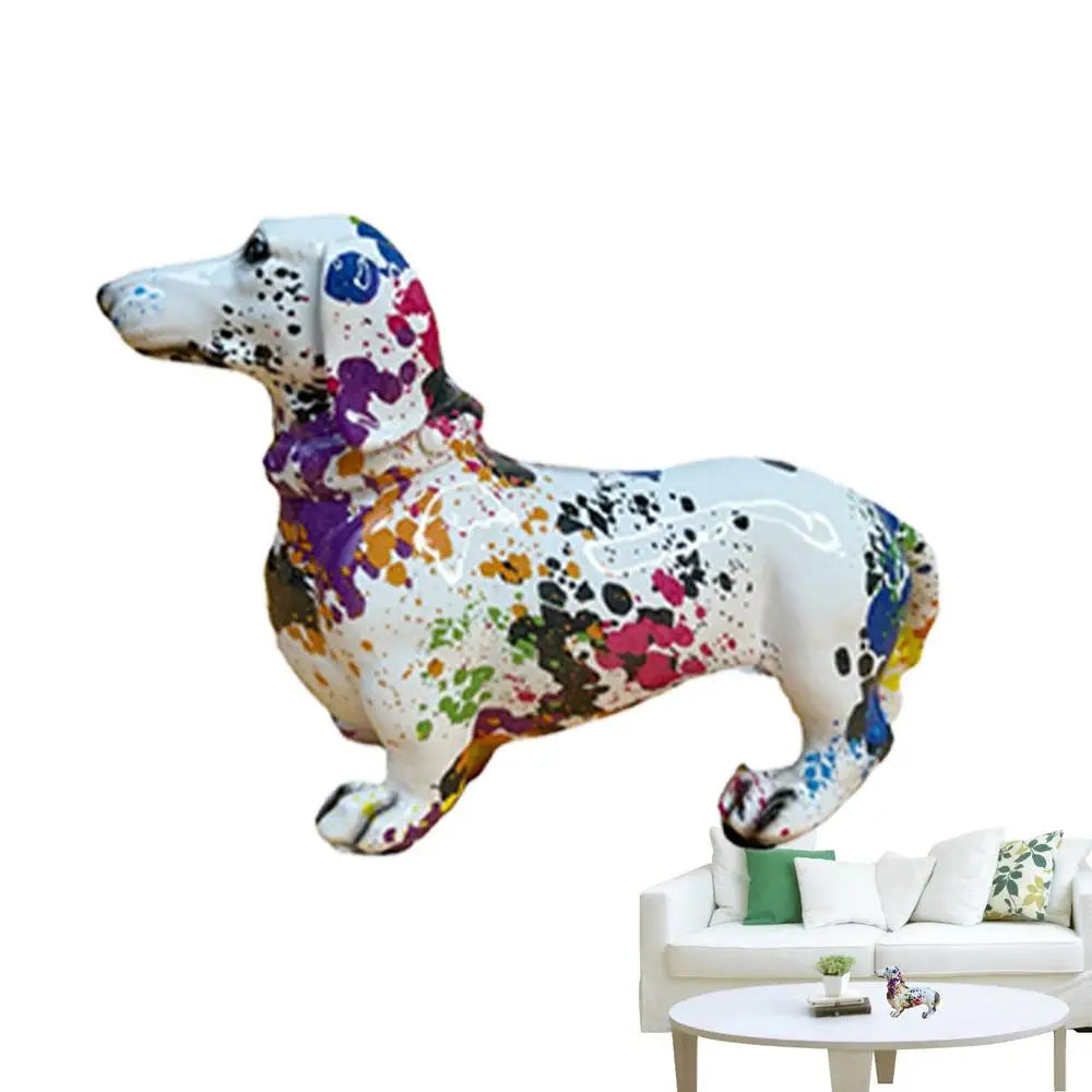Colorful Graffiti Art Dachshund Dog Decoration Home Office Collection Decoration Tabletop Resin Crafts Miniature Statues