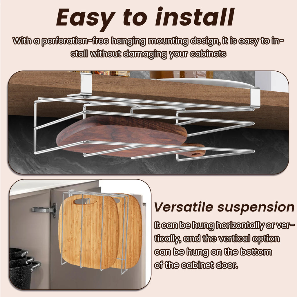 Under Cabinet Cutting Board Organizer Holder Kitchen Hanging Chopping Board Pot Lid Kitchenware Storage Rack Stainless Steel