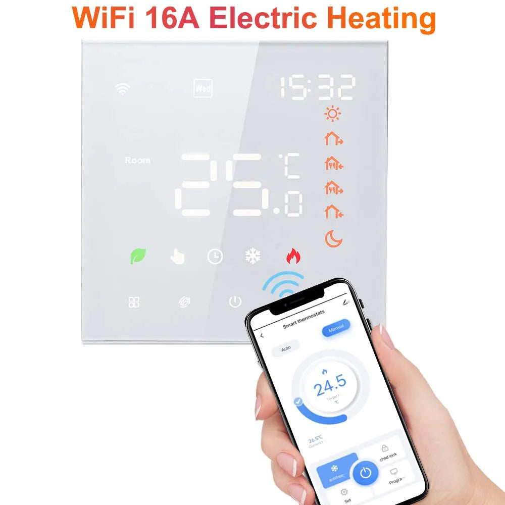Smart Tuya WiFi Thermostat Voice Control 3A Digital Programmable LCD Display Underfloor Heating Temperature Controller for Water
