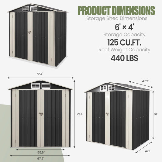 6x4 FT Outdoor Storage Shed, Metal Garden Shed with Lockable Door, Anti-Corrosion Tool Shed with Sloping Roof, for Backyard Pati