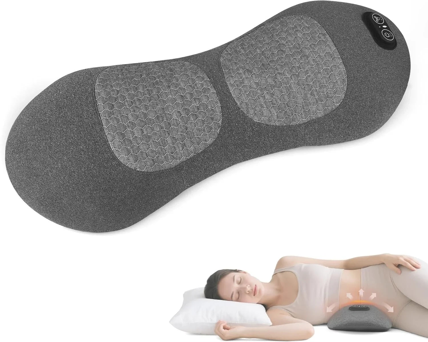 3 in 1 Electric Lumbar Support Pillow with Heat, Vibration, Traction - Adjustable Smooth Spine Back Massager for Lower Back Pain