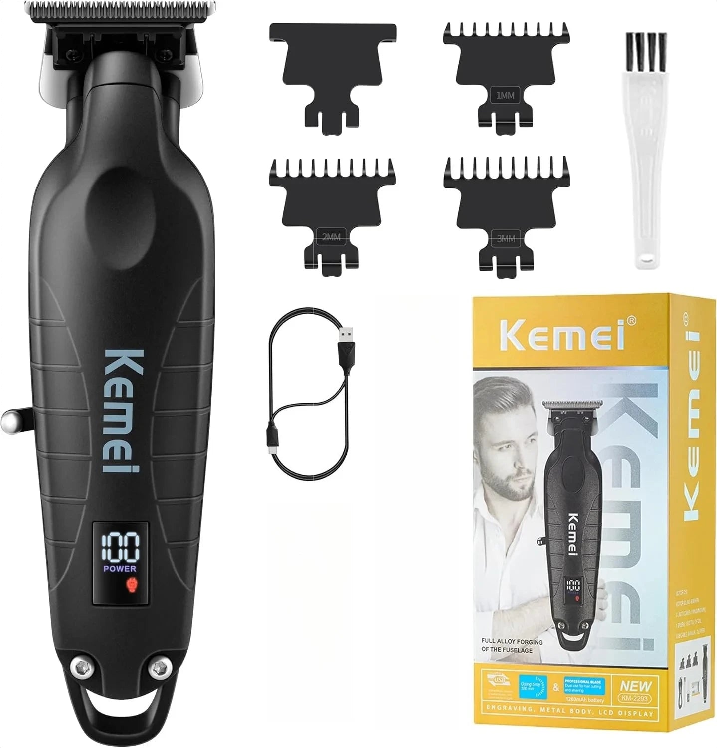 Kemei 2293 Professional Hair Beard Trimmer Men Barber Rechargeable Finish Hair Cutting Machine Zero Gapped Cordless Hair Clipper