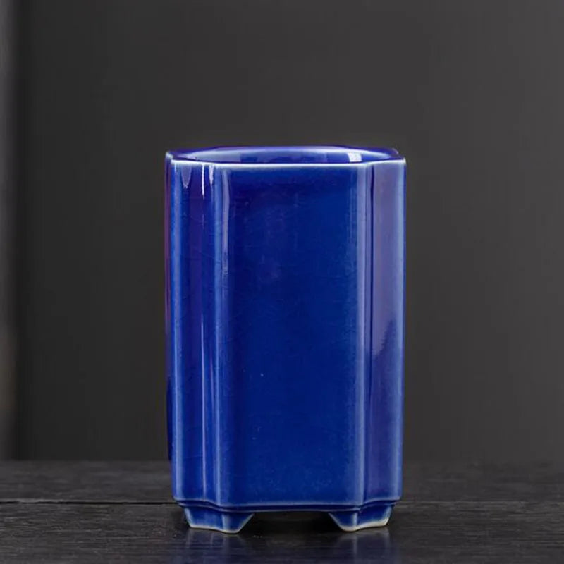 Porcelain Square Celadon Glazed Orchid Flowerpot Bonsai Vase Plant Pot Crafts Art Ornaments Home Garden Decor