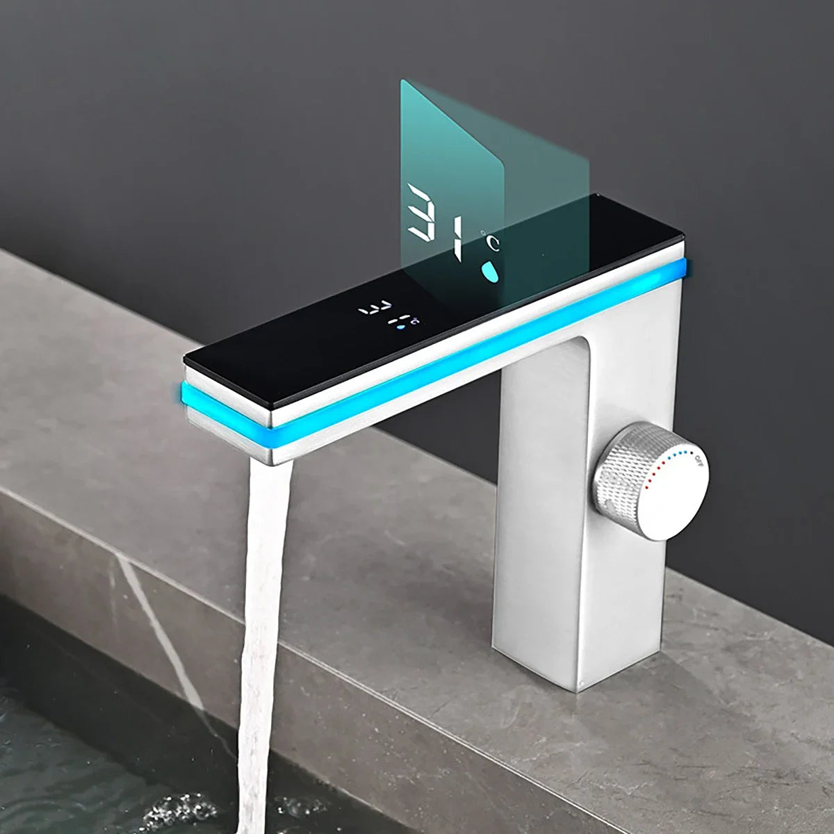 Digital Display Bathroom Basin Faucet Intelligent LED Brass Deck Mounted Washbasin Crane Hot Cold Water Mixer Sink Vanity Tap