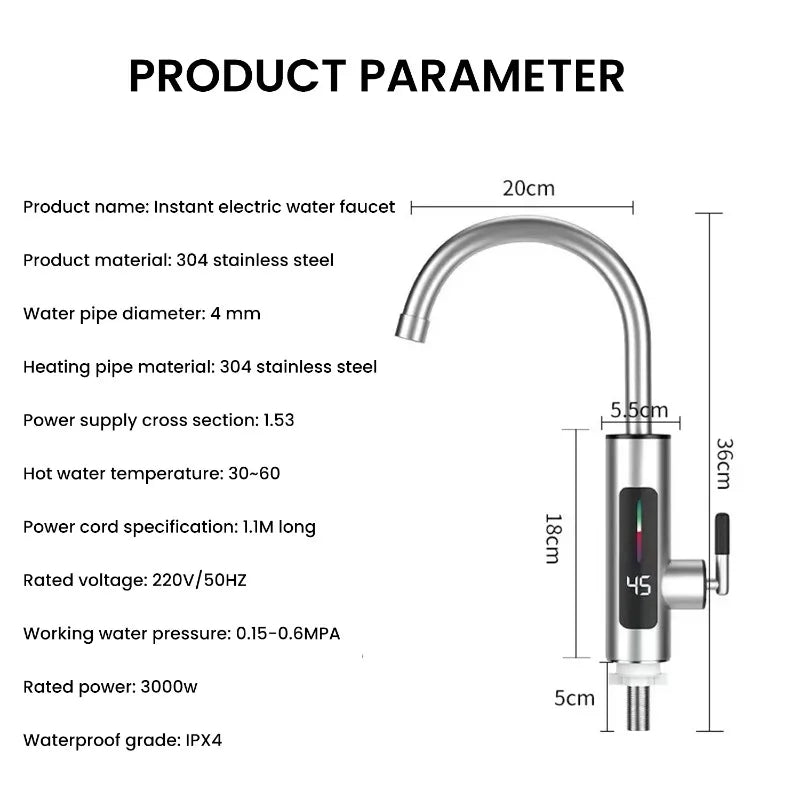 3000W 220V Electric Kitchen Water Heater Tap Instant Hot stainless steel Water Faucet Heater Cold Heating Faucet Water Heater