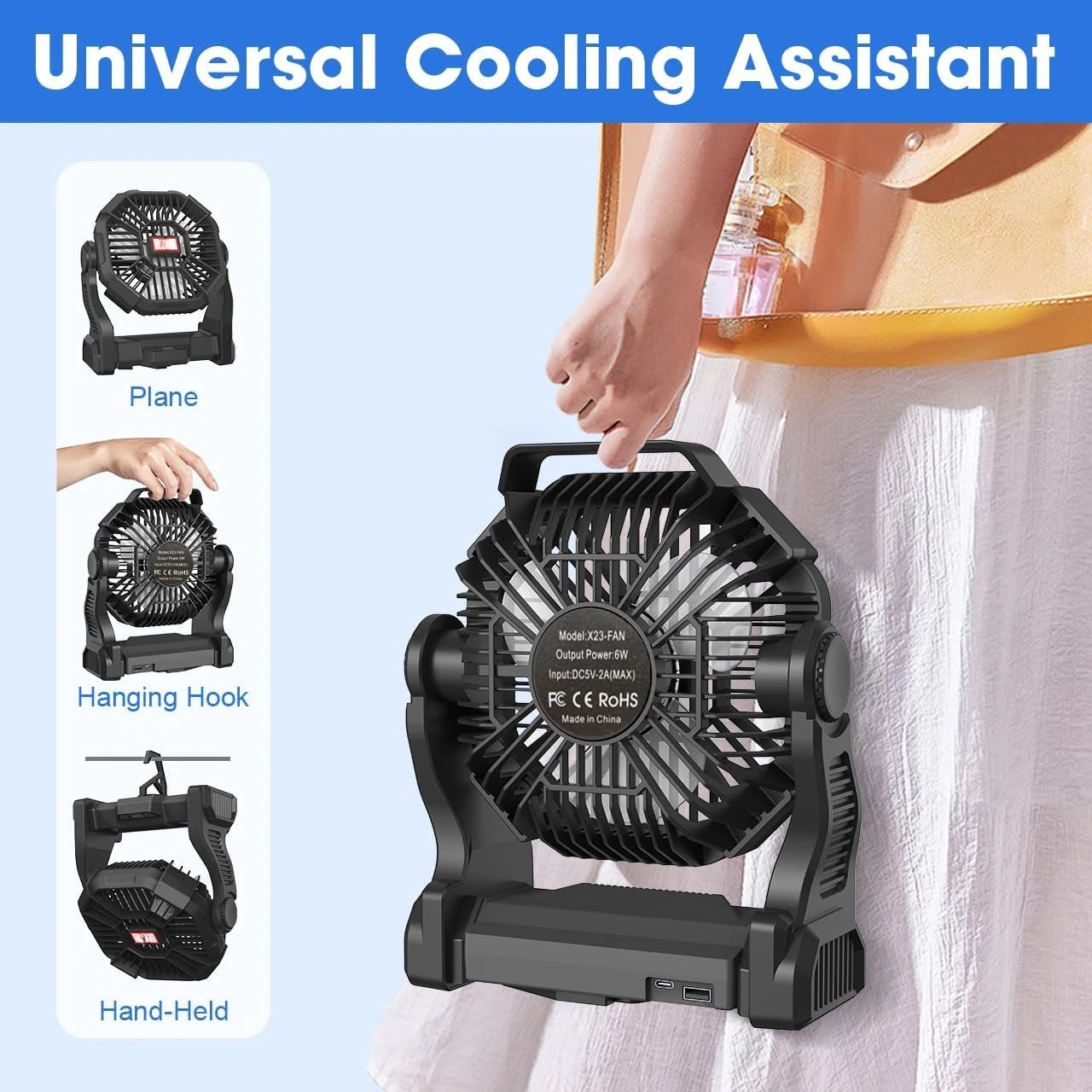 Camping Fan Portable with LED Light 20000mAh Rechargeable Battery Powe