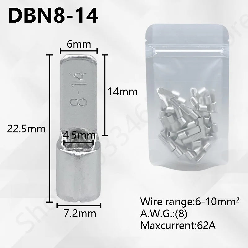 50/100pcs Pure Copper Blade Terminals DBN1.25/2/5.5/8/14/22-10/14/16/17 Non Insulated Crimp Terminals Electrical Wire Connector