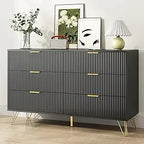 White 6 Drawer Dresser with Golden Handle, Fluted Wood Dressers, Modern Chest for Bedroom, Living Room, Hallway, Entryway