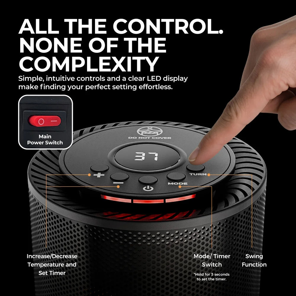 Portable Desktop Electric Space Heater, 80°Oscillating, 1200W PTC Ceramic Heater Fan for Bedroom, Office, Indoor Heating, Black