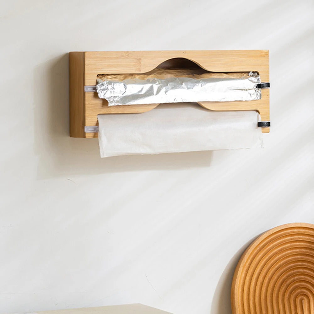 Kitchen Cling Wrap Dispenser, Plastic Cling Wrap, Aluminum Foil and Wax Paper Dispenser for Kitchen Drawer