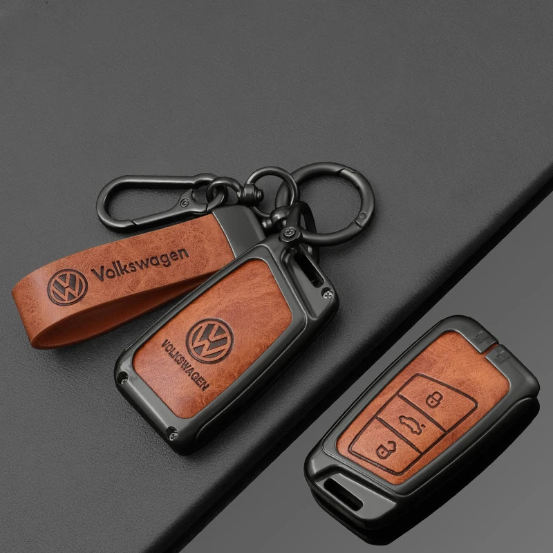 Leather Car Remote Key Case Full Cover Protection Shell for VW Volkswagen Magotan Magotan GTE Passat B6 B7 B8 CC Arteon Keychain