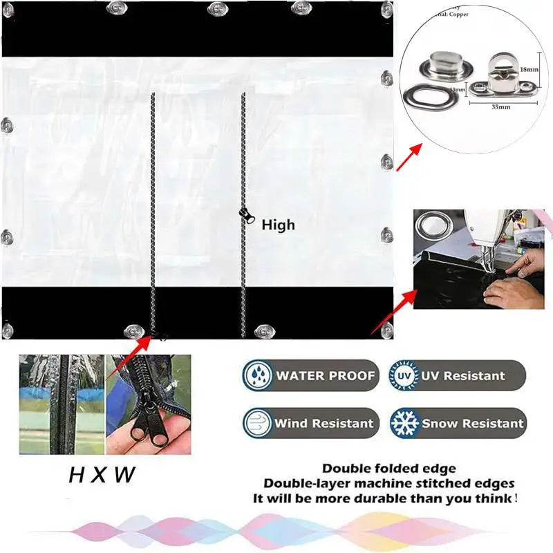 Customizable Transparent Zipper Tarpaulin with Twist Lock Pergola See Though Tarpaulin Heavy Duty Carwash Room Waterproof Screen