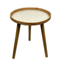 Rattan Round End Table, Boho Side Table for Living Room with Mother of Pearl Inlay, Small Coffee Table Wicker Bedsid Table