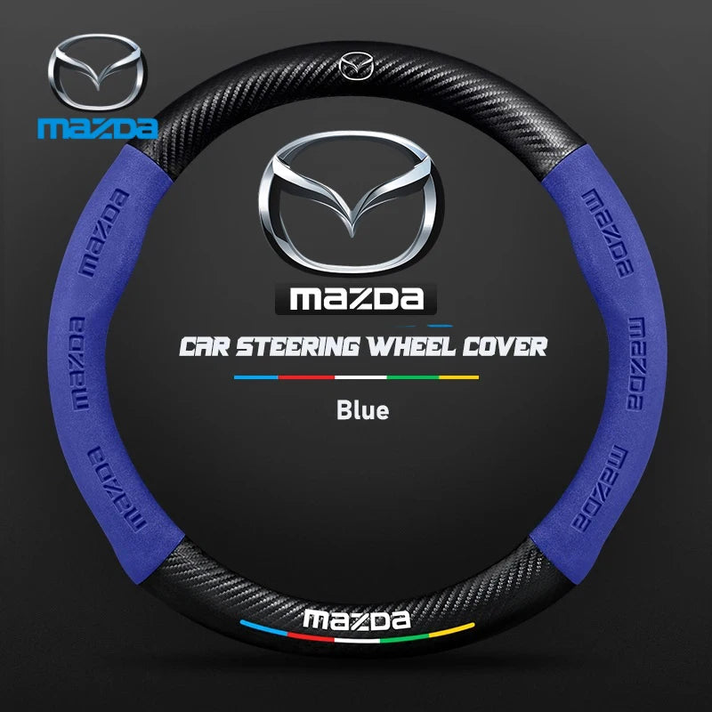 For Mazda 2 3 5 6 CX-4 CX-5 CX-7 CX-8 CX-30 CX-50 MX5 Miata RX-7 RX-8 Axela Atenza Car Carbon Fiber Leather Steering Wheel Cover