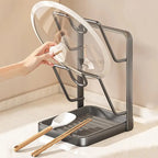 No Drill Kitchen Pot Lid Rack - Space Saving Countertop Organizer with Drainage Tray, Easy Clean Pot Lid Holder for Kitchen Stor