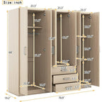 Large Wardrobe Closet 6 Doors, 70.9" W Wooden Wardrobe Cabinet with Big Drawers, Bedroom Armoire Dresser Wardrobe Clothes Organi