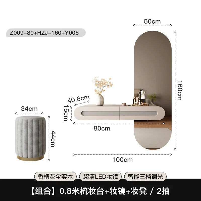 *Suspended dresser bedroom French light luxury small solid wood smart makeup mirror combination