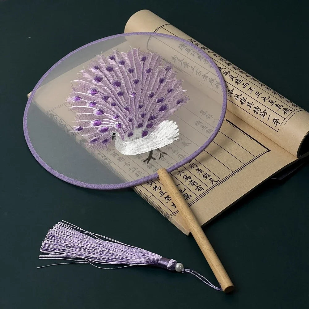 Chinese Ancient Style Round Fan Silk Embroidered Cheongsam Fan Dance Performance Photography Props Vintage Home Decor