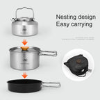 Leaftour Stainless Steel Camping Cookware Set Kettle Pot Pan - Outdoor Cooking Essentials for 2-3 Person