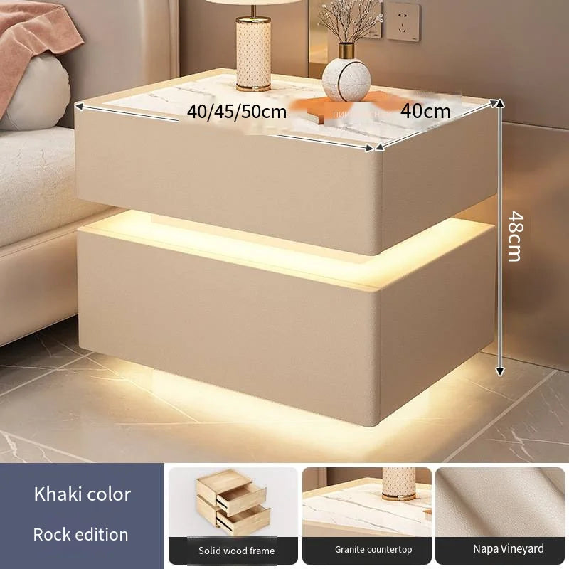 Creative 25-50cm Smart Bedside Table with Sensor Light Nordic Style Storage Cabinet Bedroom Nightstand with Wireless Charging
