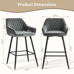 AINPECCA Bar stools Set of 2 Velvet/FauxSuede/Faux Leather Upholstered Seat with Backrest & Armrest Metal Legs Counter Breakfast