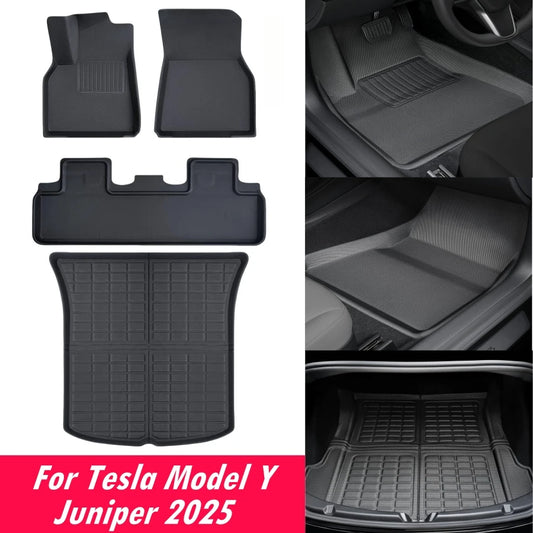 Car Floor Mats For Tesla Model Y Juniper 2025 LHD RHD Model Y All Weather Floor Liners Anti-slip Trunk Mat Cargo Liners