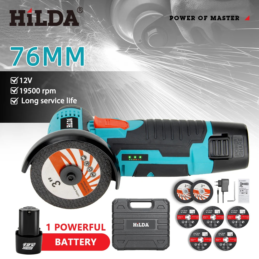 HiLDA 12V/3 Inch Lithium Electric Angle Grinder Mini Small Household Handheld Cutting Machine Polishing Machine