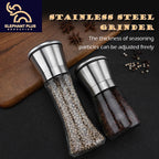 Kitchen Grinder 304 Stainless Steel - for Pepper, Sea Salt & Spices, Adjustable Coarse to Fine, Refillable with Glass Jar