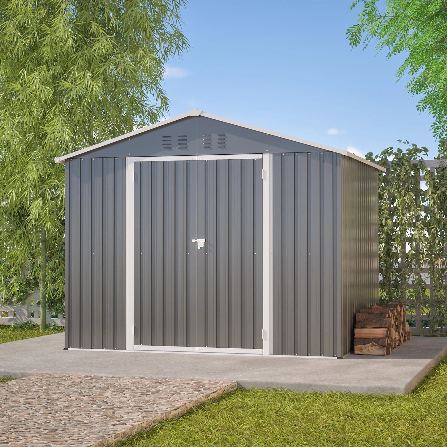 8x6FT Graues Metall-Tool-Shed mit Klapptür, Anthrazit-Farbe – Ideal für Gartengeräte und Werkzeugaufbewahrung